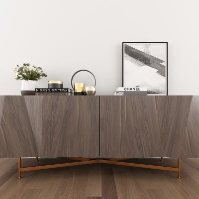 现代实木边柜挂画组合