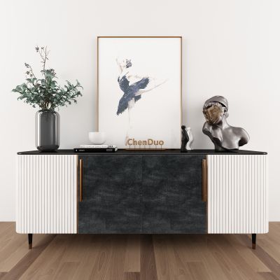 现代轻奢边柜挂画石膏摆件组合