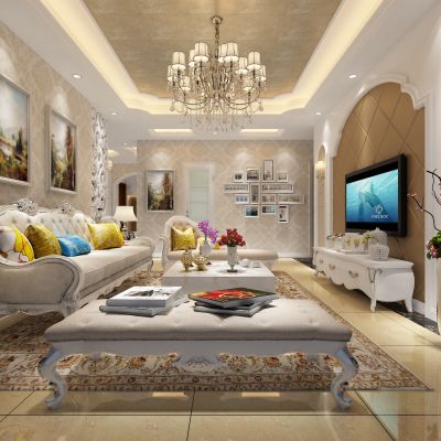 客厅，组合沙发，电视柜，电视墙