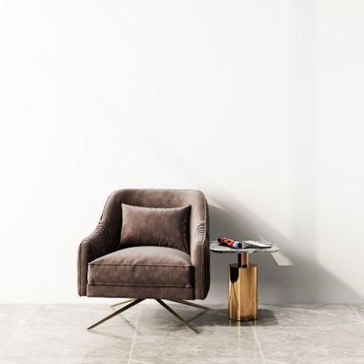 现代轻奢单人沙发圆几组合