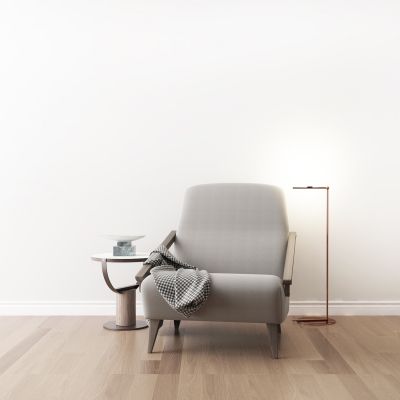 现代实木单椅落地灯圆几摆件组合