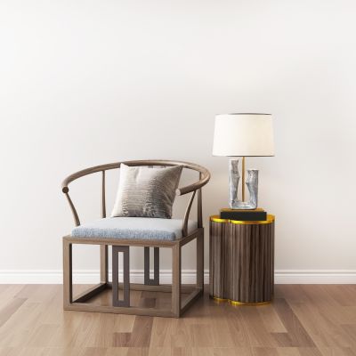 新中式单椅圆几台灯组合