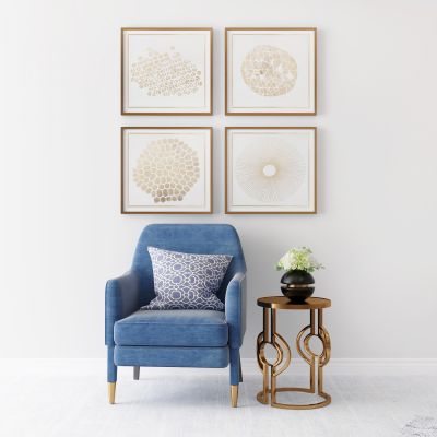 现代简欧单人沙发圆几挂画组合