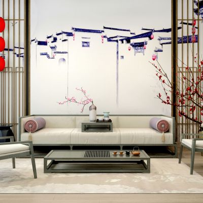 中式沙发茶几组合