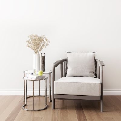 新中式单椅圆几花瓶摆件组合