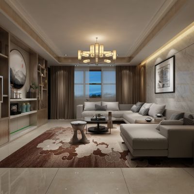 客厅，组合沙发，电视柜，电视墙