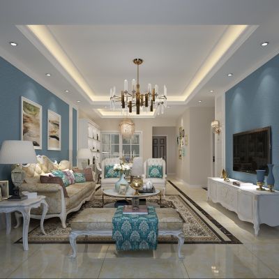 客厅，组合沙发，电视柜，电视墙