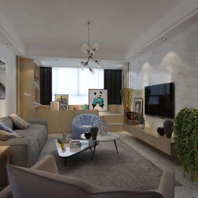 客厅，组合沙发，电视柜，电视墙