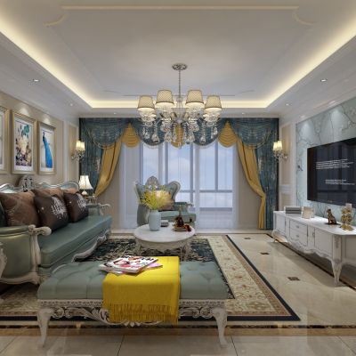 客厅，组合沙发，电视柜，电视墙