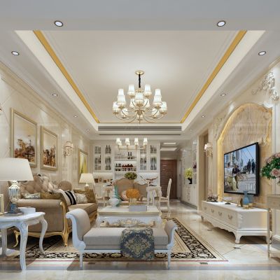 客厅，组合沙发，电视柜，电视墙