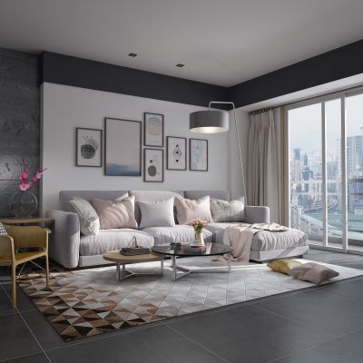 客厅，组合沙发，电视柜，电视墙