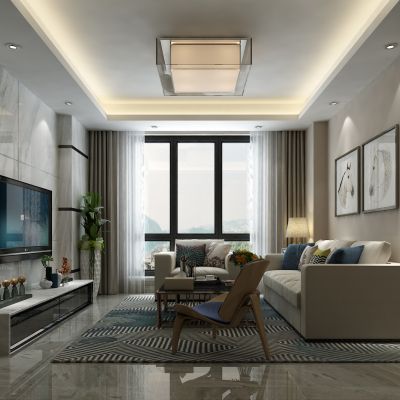 客厅，组合沙发，电视柜，电视墙