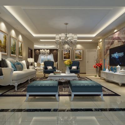 客厅，组合沙发，电视柜，电视墙