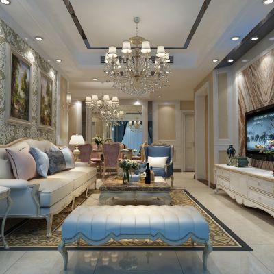 客厅，组合沙发，电视柜，电视墙