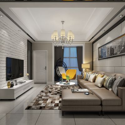 客厅，组合沙发，电视柜，电视墙
