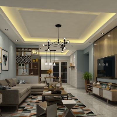 客厅，组合沙发，电视柜，电视墙