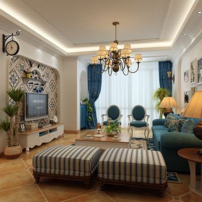 客厅，组合沙发，电视柜，电视墙