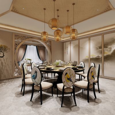 中式餐厅包间3D模型