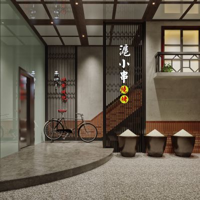 工业风餐厅前厅3D模型