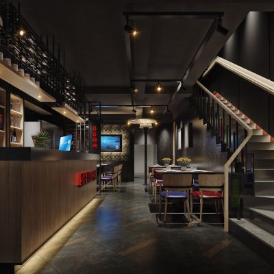 工业风烧烤店3D模型