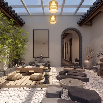 中式酒店走廊庭院