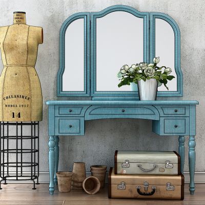 复古欧式梳妆台皮箱道具