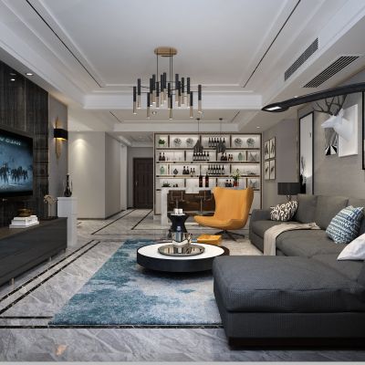 客厅，组合沙发，电视柜，电视墙