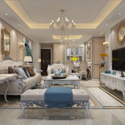 客厅，组合沙发，电视柜，电视墙