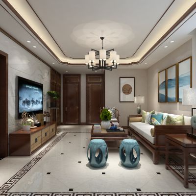 客厅，组合沙发，电视柜，电视墙