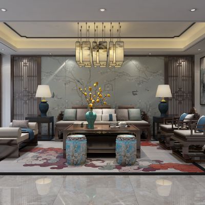 客厅，组合沙发，电视柜，电视墙