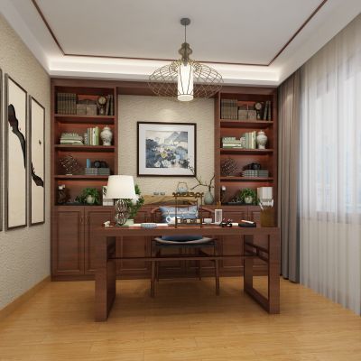 书房，书桌，办公桌，大班台，吊灯