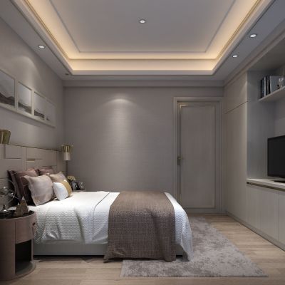 卧室，床，吊灯，电视柜