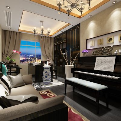 书房，书桌，办公桌，大班台，吊灯