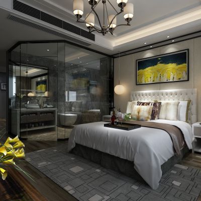 卧室，床，卫生间，吊灯，电视柜