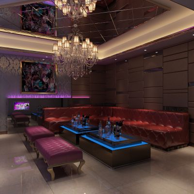 KTV，多人沙发，花纹壁纸
