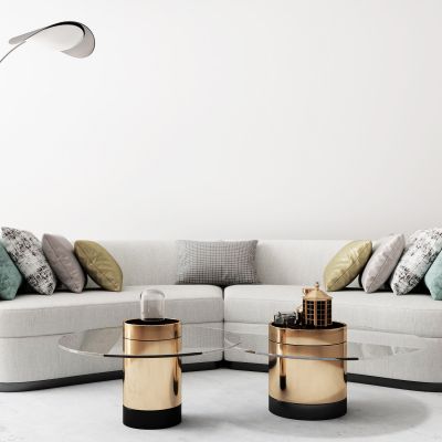 后现代转角多人沙发茶几落地灯组合