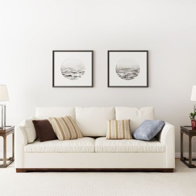 新中式双人沙发台灯挂画摆件组合