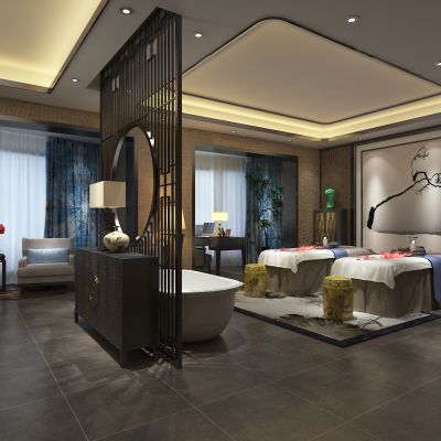 SPA会所，桑拿，按摩床，端景台