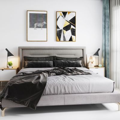 北欧床具台灯挂画组合