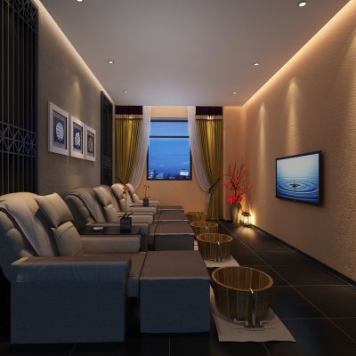 SPA会所，桑拿，按摩床，洗脚盆，木桶