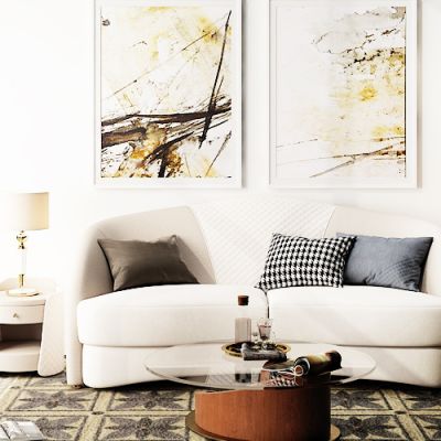 后现代双人沙发茶几台灯组合