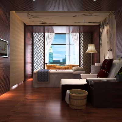 SPA会所，桑拿，按摩床，窗帘，洗脚盆