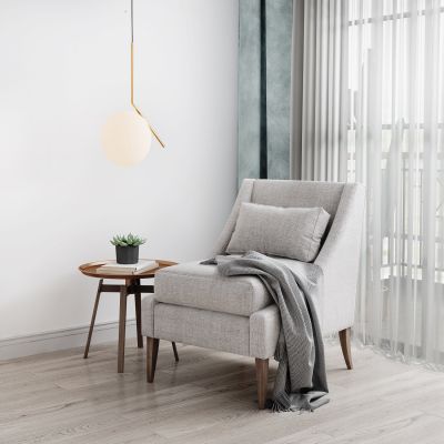 北欧单人沙发圆几吊灯组合