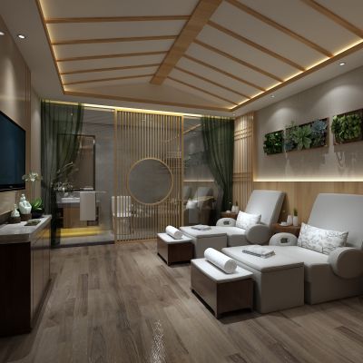 SPA会所，桑拿，按摩床，洗手台