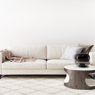 现代布艺双人沙发圆几摆件组合