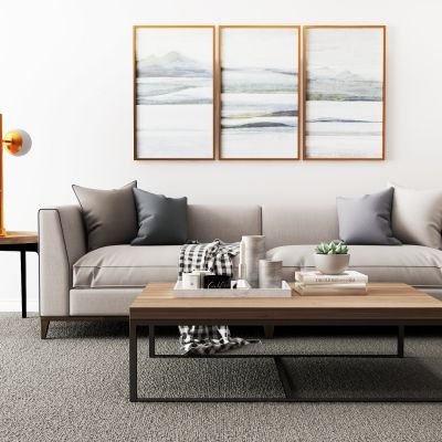 现代双人沙发挂画茶几台灯组合