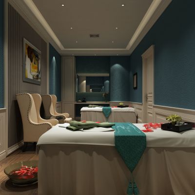 SPA会所，桑拿，按摩床，洗手台