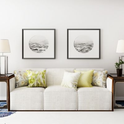 新中式多人沙发边几台灯挂画组合