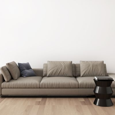 现代啡色多人沙发落地灯组合