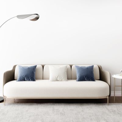 后现代多人沙发圆几摆件落地灯组合